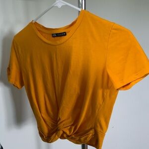 ZARA S Knotted Gold/Yellow/Orange Crop Top Baby Tee T-shirt